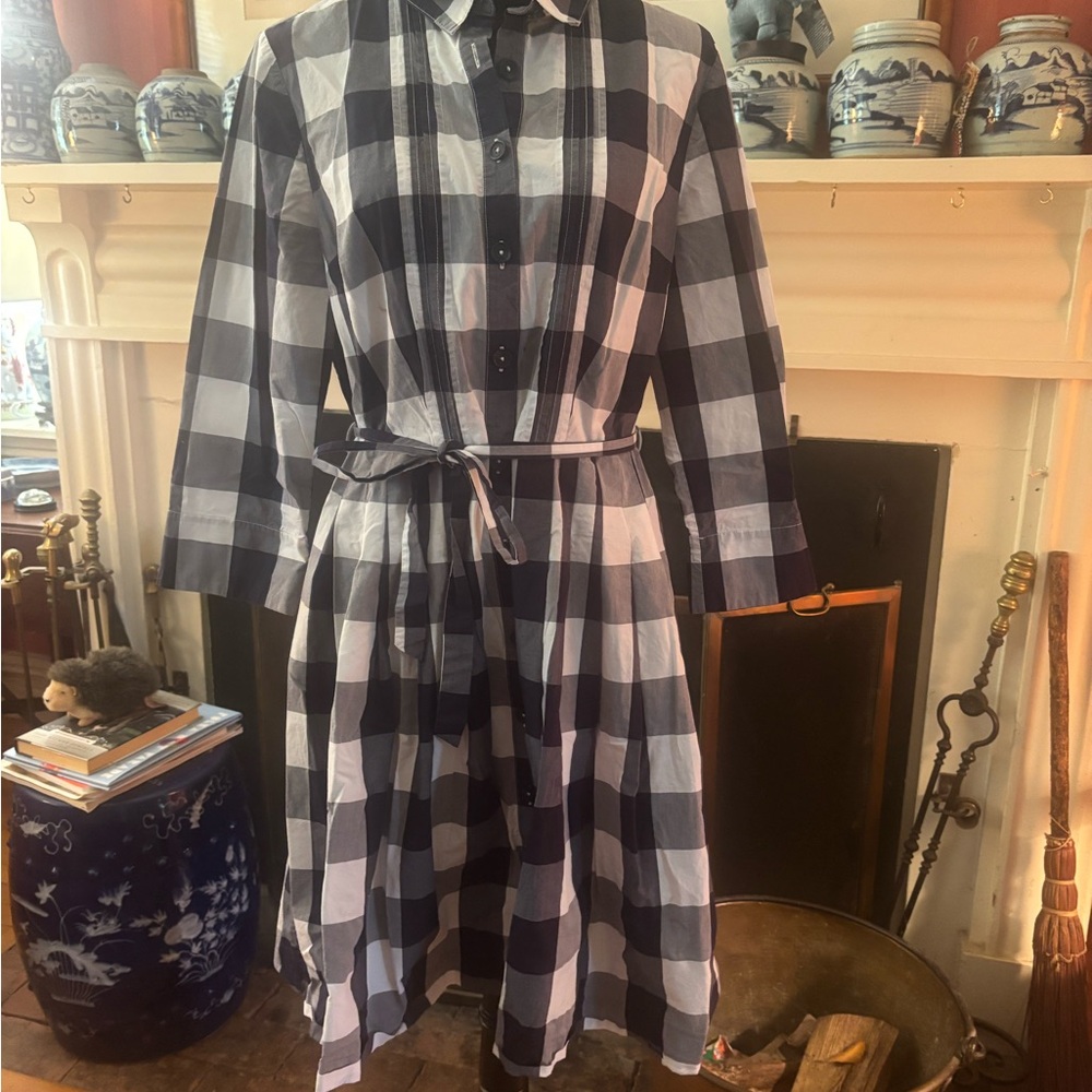 Boden Black and White Checkered Long Sleeve Dress